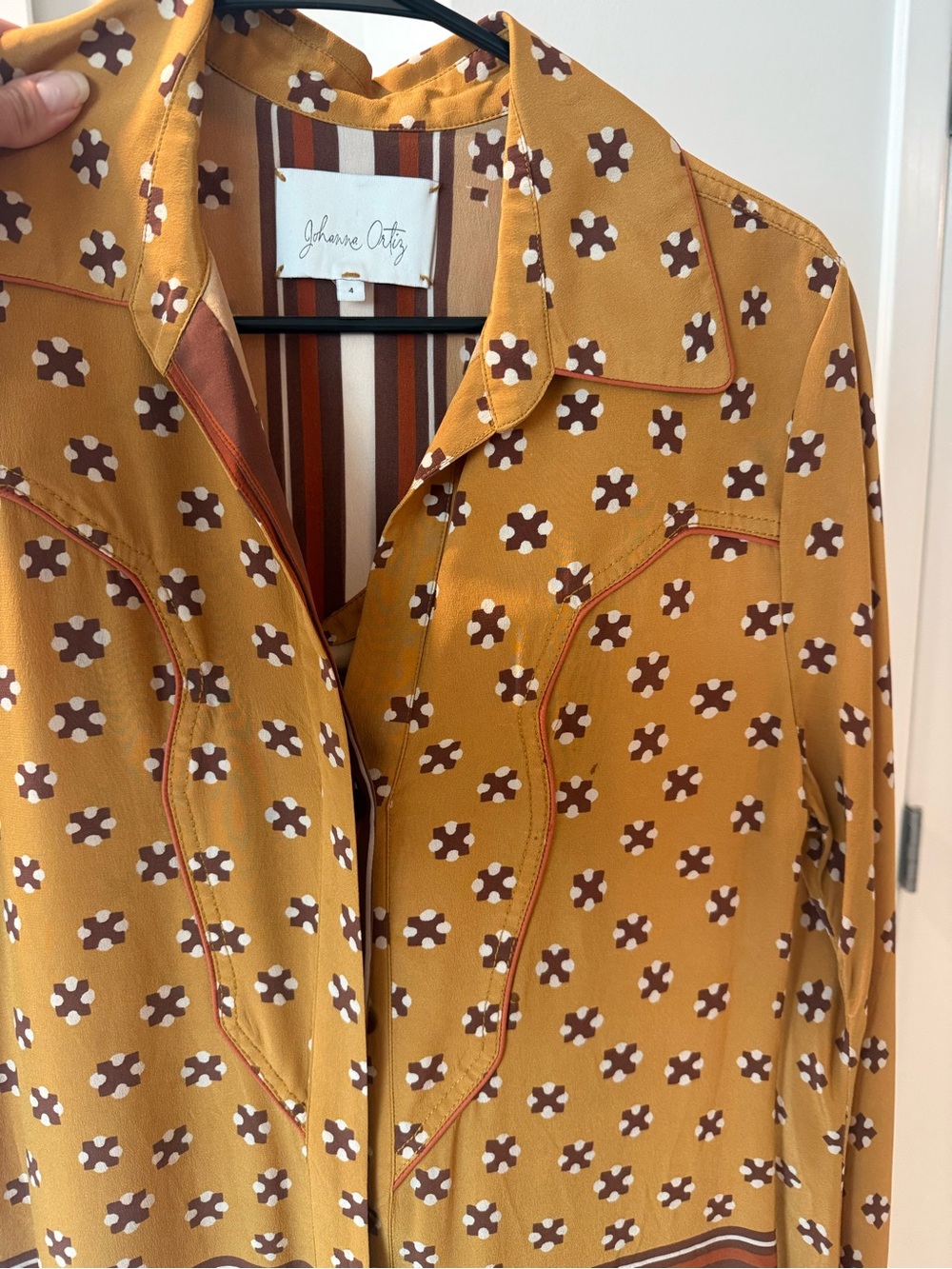 Johanna Ortiz Mustard Yellow Patterned Maxi Shirt Dress - Picture 6 of 6